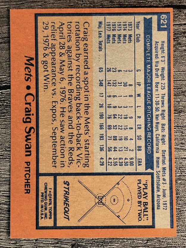 1978 Topps #621 Craig Swan (EXMT)
