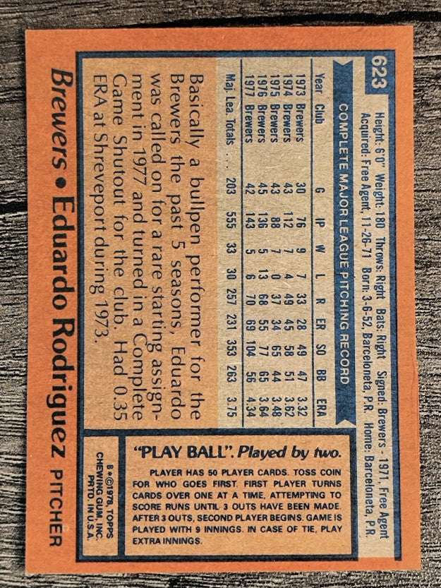1978 Topps #623 Eduardo Rodriguez (EXMT)