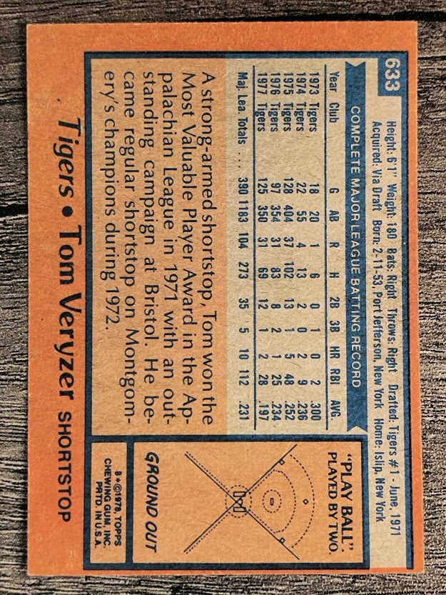 1978 Topps #633 Tom Veryzer (VGEX)