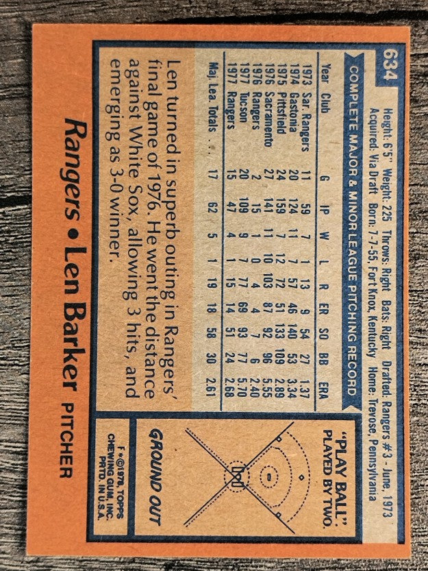 1978 Topps #634 Len Barker (NM)
