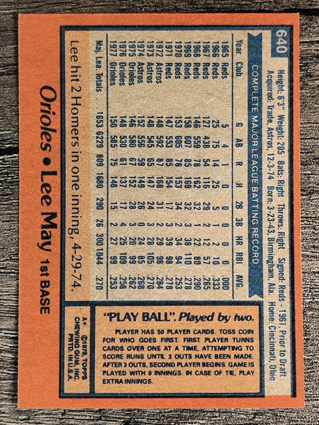 1978 Topps #640 Lee May (EXMT)