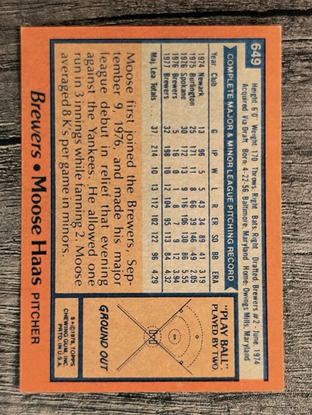 1978 Topps #649 Moose Haas RC (EX)