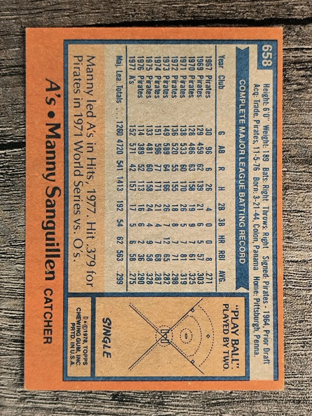 1978 Topps #658 Manny Sanguillen (EXMT)