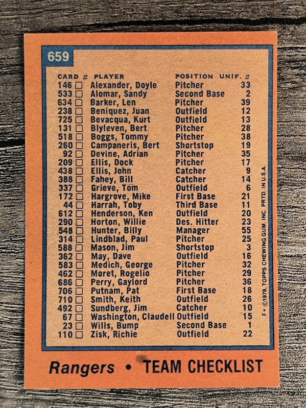 1978 Topps #659 Texas Rangers CL (EXMT)