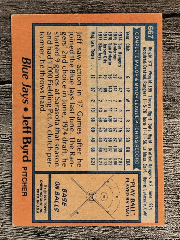 1978 Topps #667 Jeff Byrd RC (VGEX)