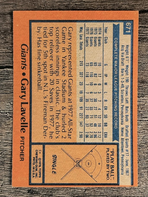 1978 Topps #671 Gary Lavelle (EXMT)