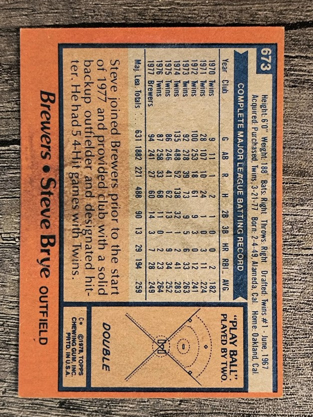 1978 Topps #673 Steve Brye (VGEX)