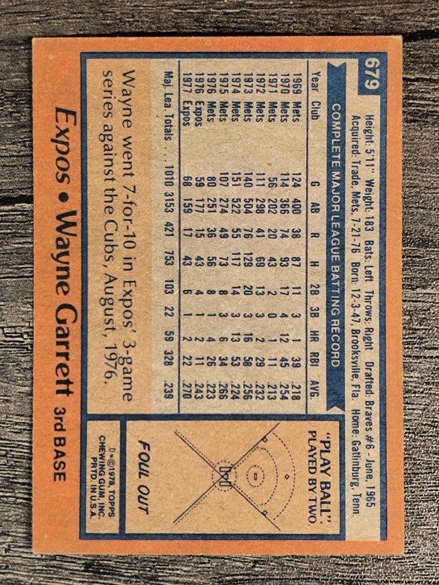 1978 Topps #679 Wayne Garrett (EX)