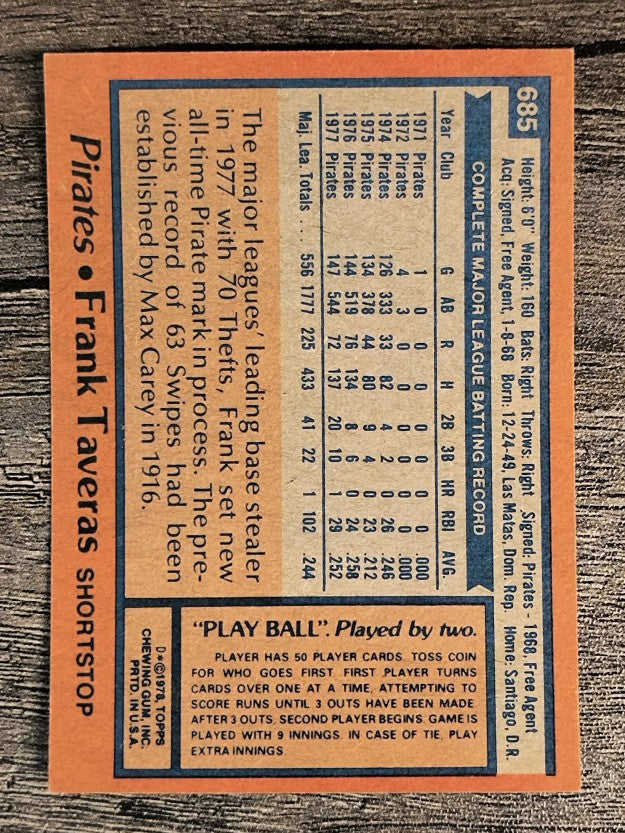 1978 Topps #685 Frank Taveras (NMMT)