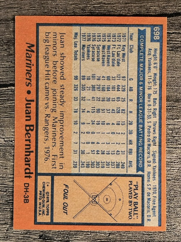 1978 Topps #698 Juan Bernhardt (EXMT)