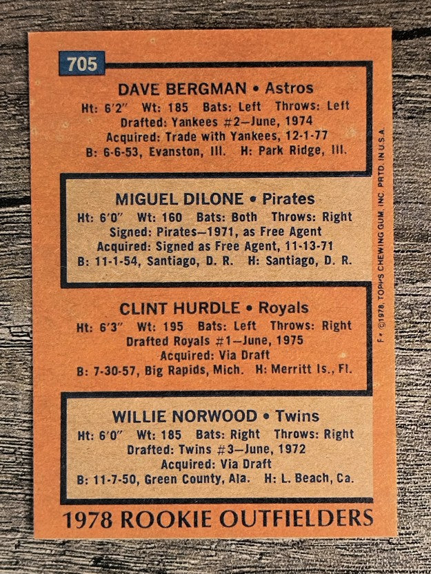 1978 Topps #705 Dave Bergman/Miguel Dilone/Clint Hurdle/Willie Norwood RC (EX)