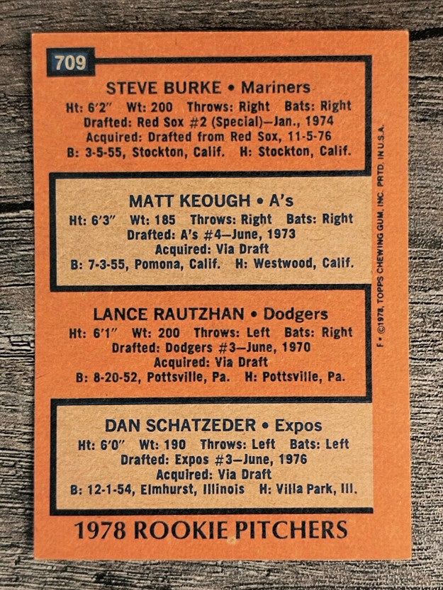 1978 Topps #709 Steve Burke/Matt Keough/Lance Rautzhan/Dan Schatzeder RC (EX)