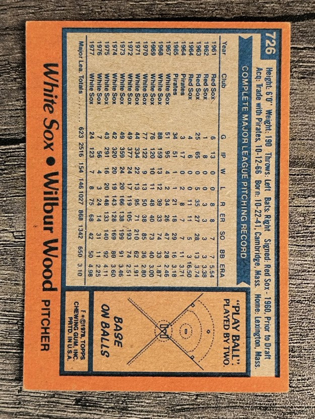 1978 Topps #726 Wilbur Wood (EXMT)
