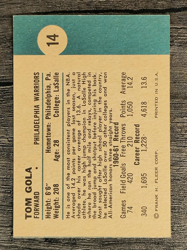 1961-62 Fleer #14 Tom Gola (EXMT)