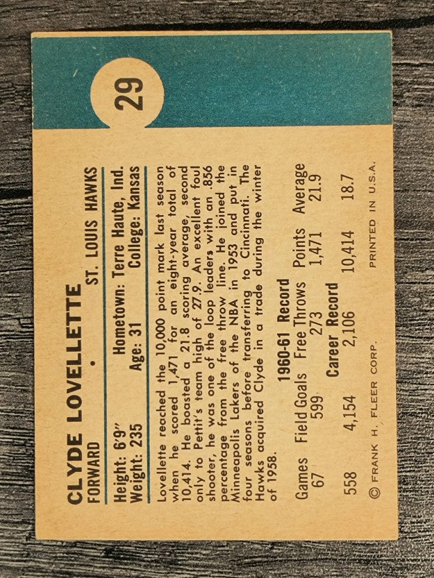 1961-62 Fleer #29 Clyde Lovellette (EXMT)