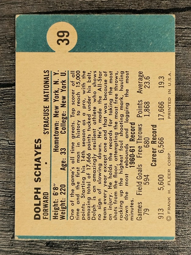 1961-62 Fleer #39 Dolph Schayes (VG)