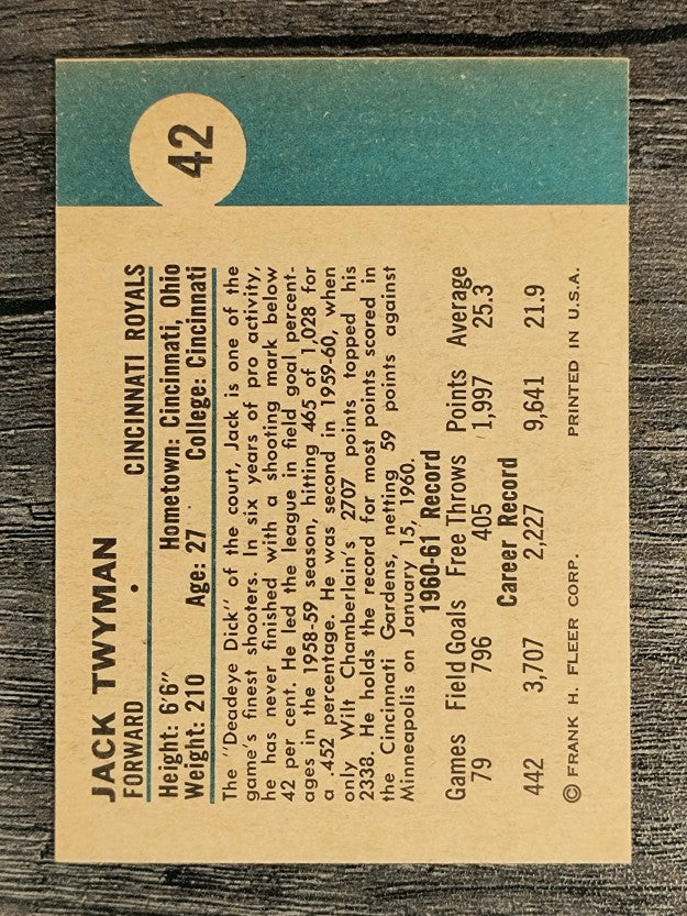 1961-62 Fleer #42 Jack Twyman (EX)