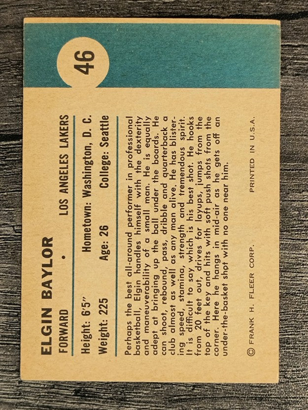 1961-62 Fleer #46 Elgin Baylor IA (VGEX)