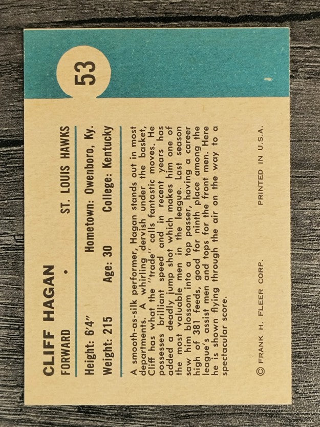 1961-62 Fleer #53 Cliff Hagan IA (EX)