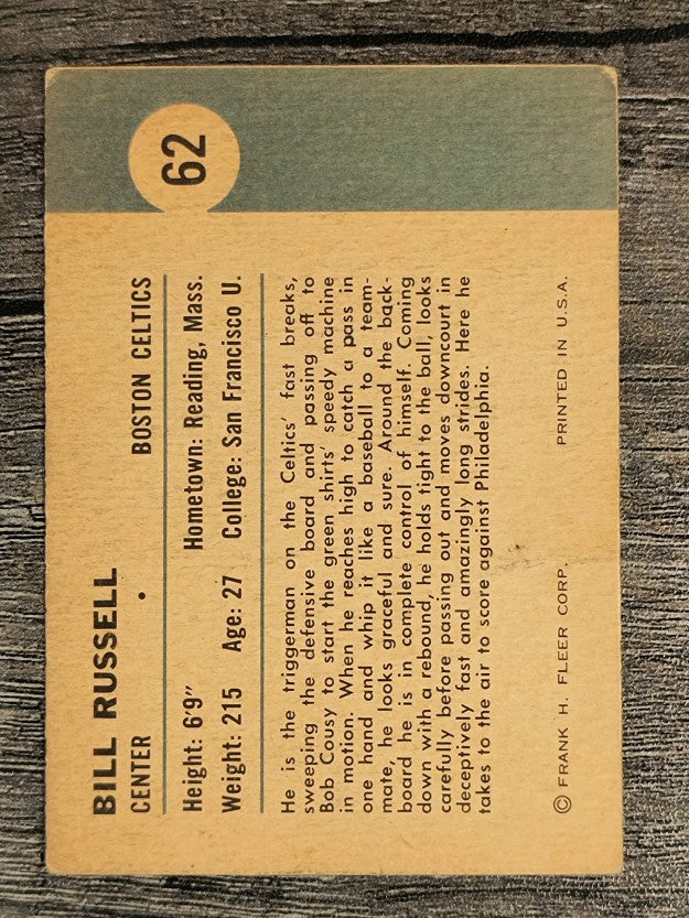 1961-62 Fleer #62 Bill Russell IA (VG)