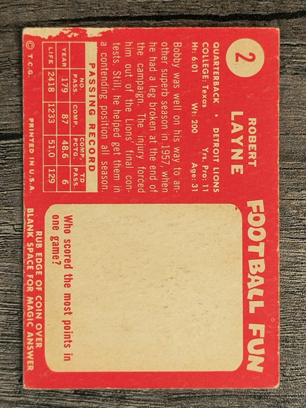 1958 Topps #2 Bobby Layne (GOOD)