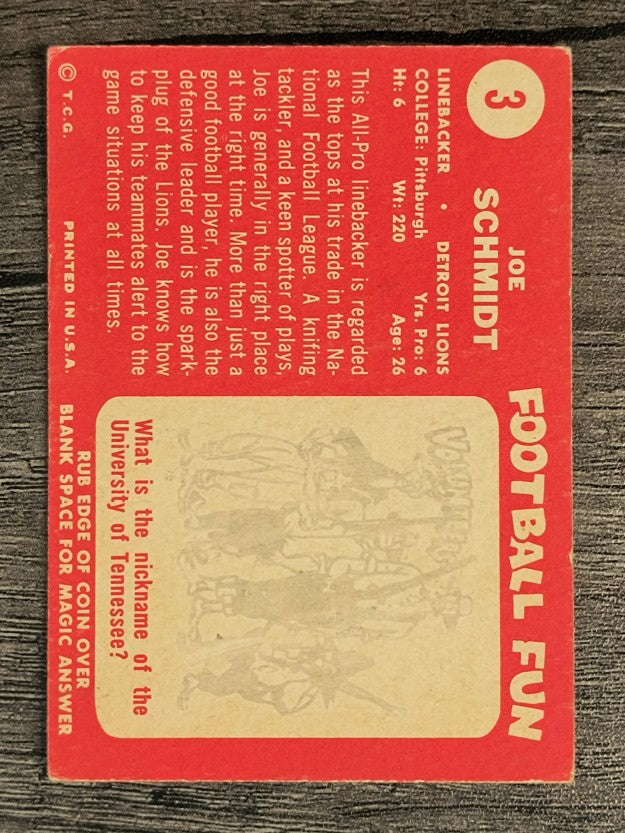 1958 Topps #3 Joe Schmidt (VGEX)