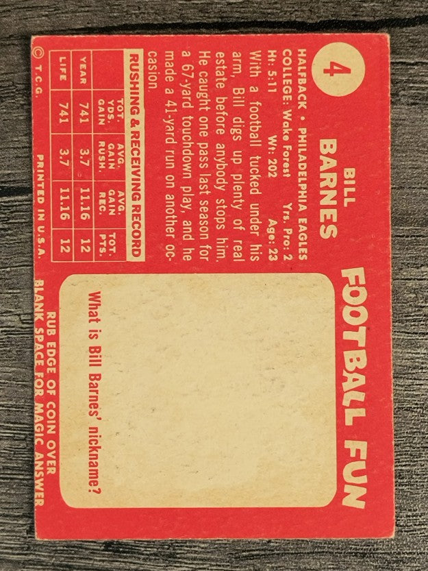 1958 Topps #4 Bill Barnes RC (VGEX)