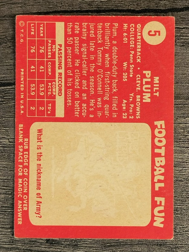 1958 Topps #5 Milt Plum RC (VG)