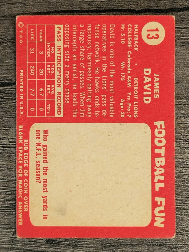 1958 Topps #13 Jim David (VG)