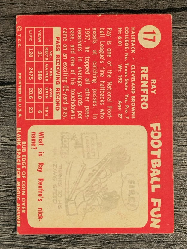 1958 Topps #17 Ray Renfro (VGEX)