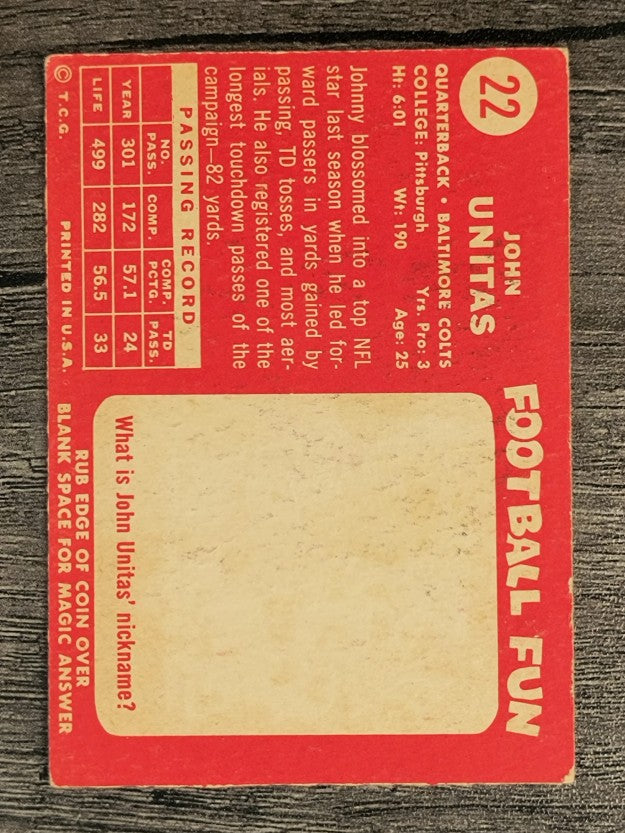 1958 Topps #22 Johnny Unitas (VG)