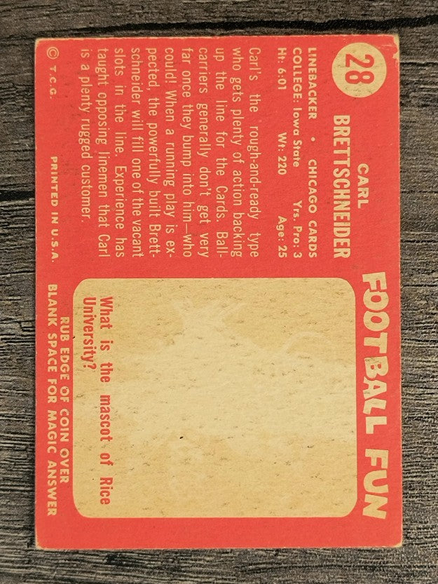 1958 Topps #28 Carl Brettschneider RC (VG)