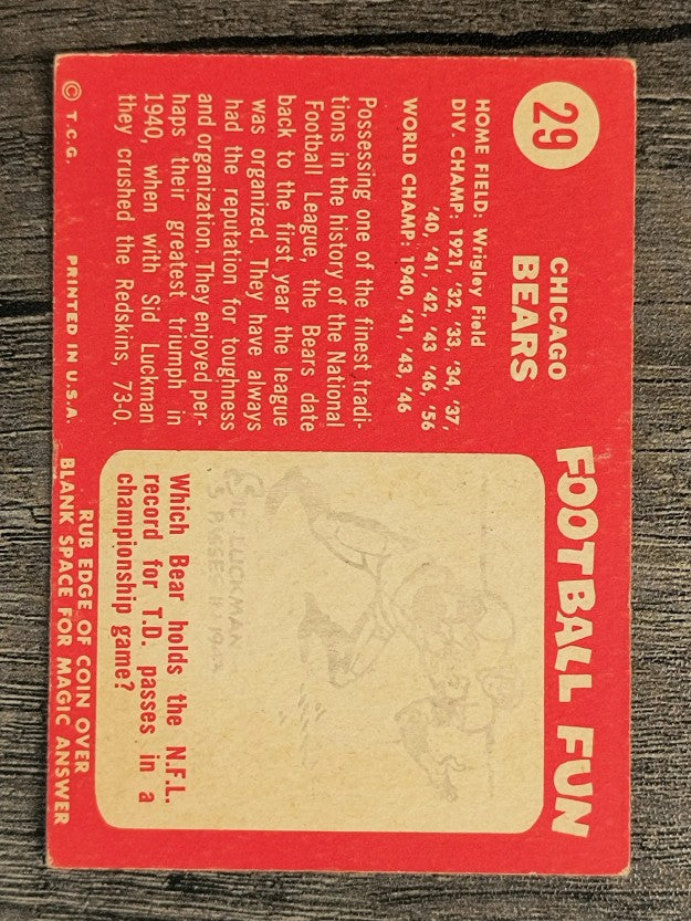 1958 Topps #29 Chicago Bears (VGEX)