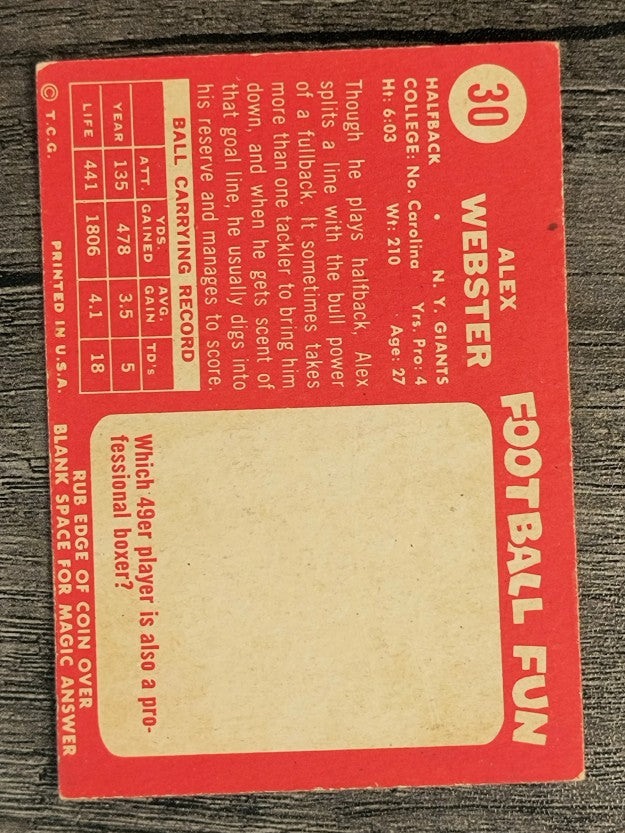 1958 Topps #30 Alex Webster (VGEX)