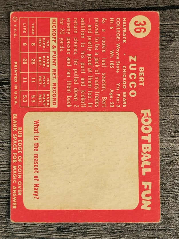 1958 Topps #36 Bert Vic Zucco RC (VGEX)