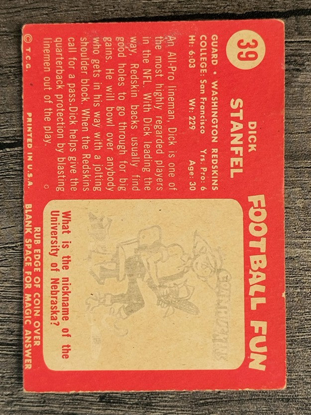 1958 Topps #39 Dick Stanfel (VGEX)