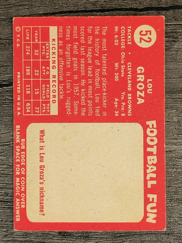 1958 Topps #52 Lou Groza (EX)