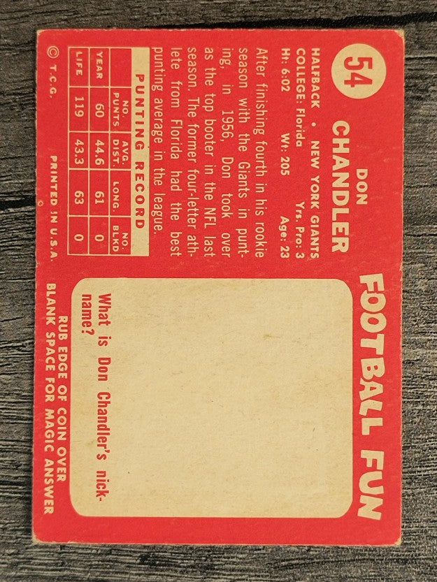 1958 Topps #54 Don Chandler (GOOD)