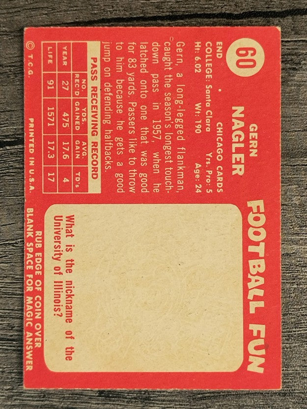 1958 Topps #60 Gern Nagler (VGEX)