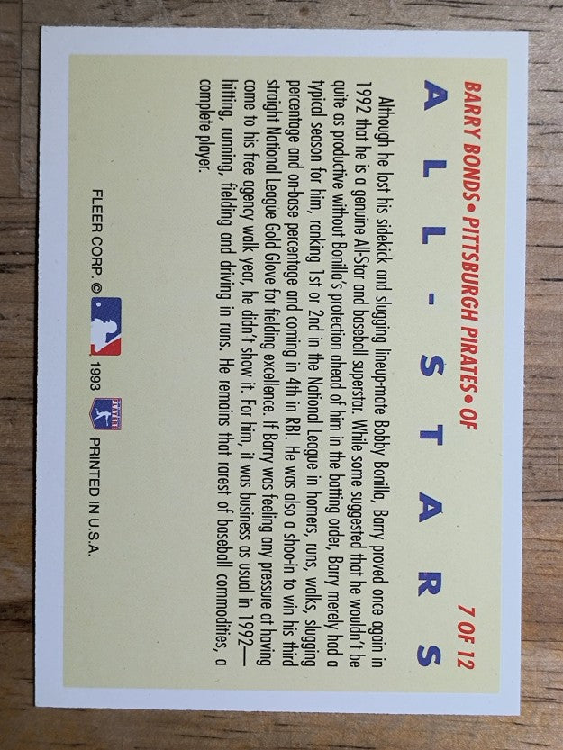 1993 Fleer All-Stars #NL7 Barry Bonds NL