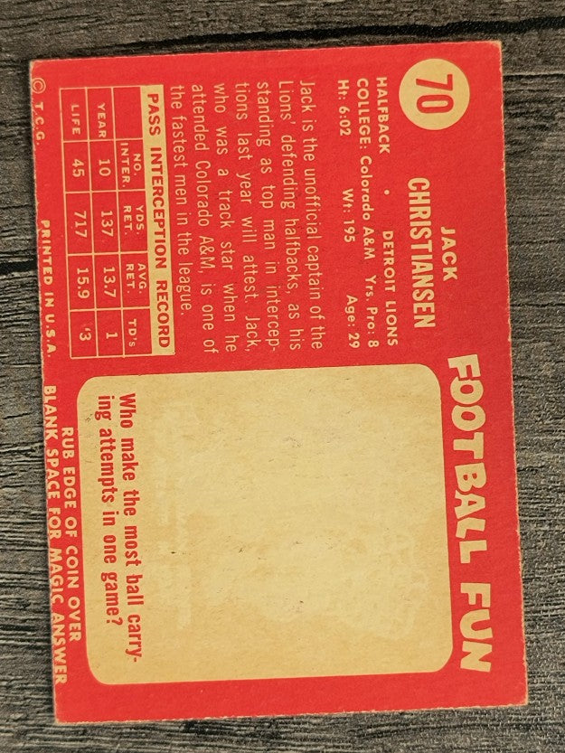 1958 Topps #70 Jack Christiansen (EX)