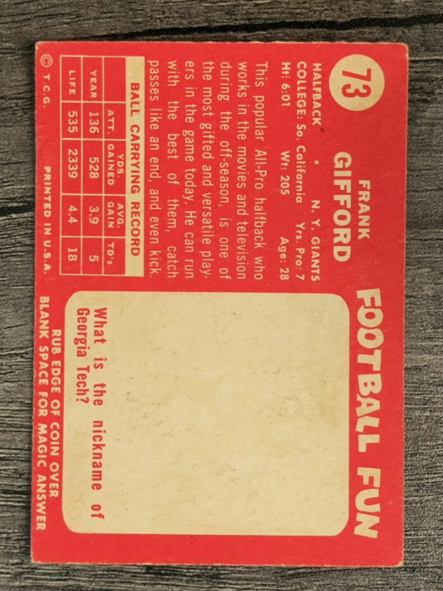 1958 Topps #73 Frank Gifford (POOR)