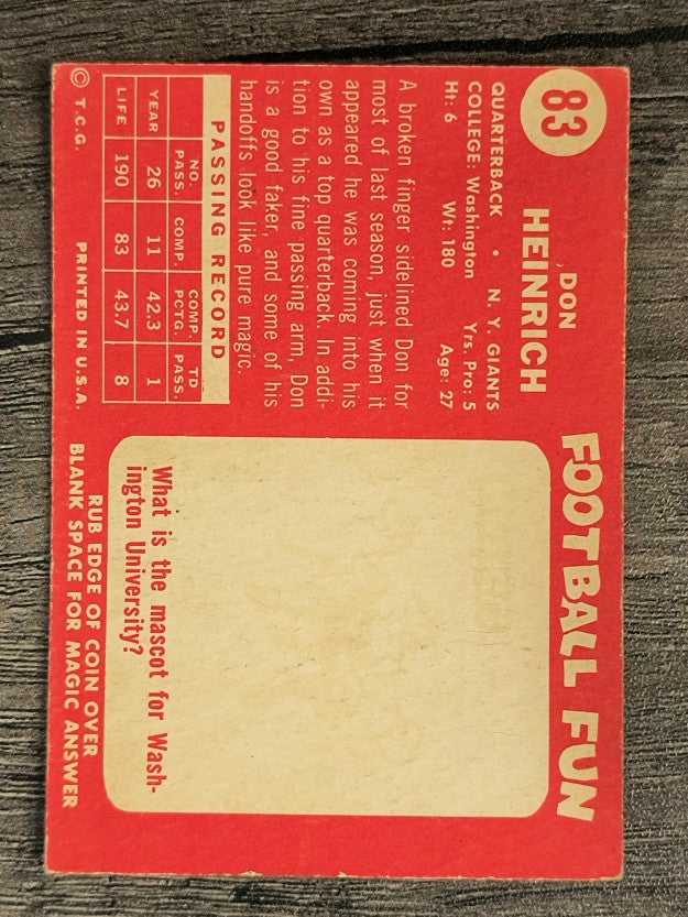 1958 Topps #83 Don Heinrich (VG)