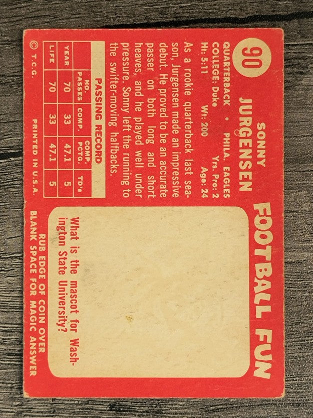 1958 Topps #90 Sonny Jurgensen RC (VGEX)