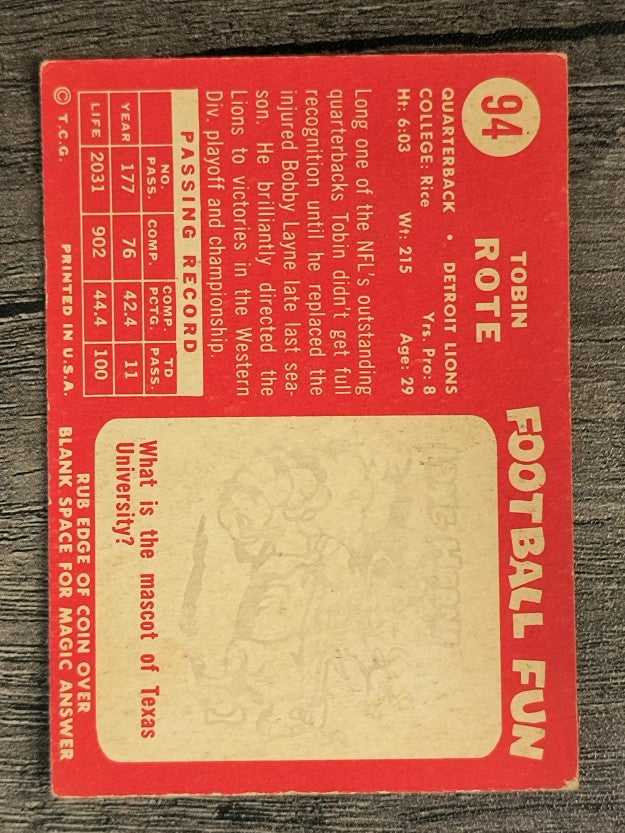 1958 Topps #94 Tobin Rote (EX)