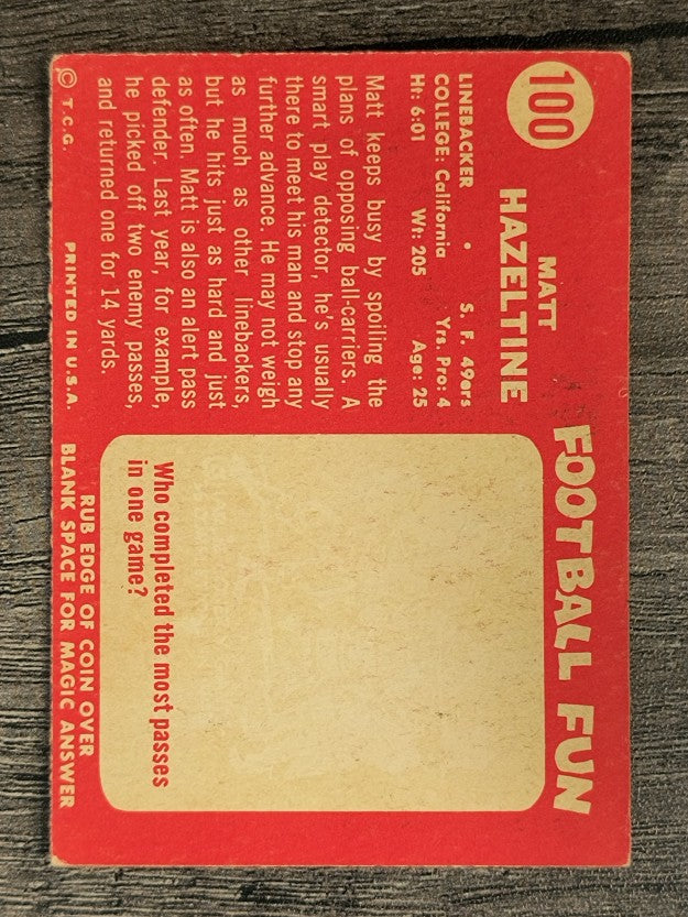 1958 Topps #100 Matt Hazeltine RC (VGEX)