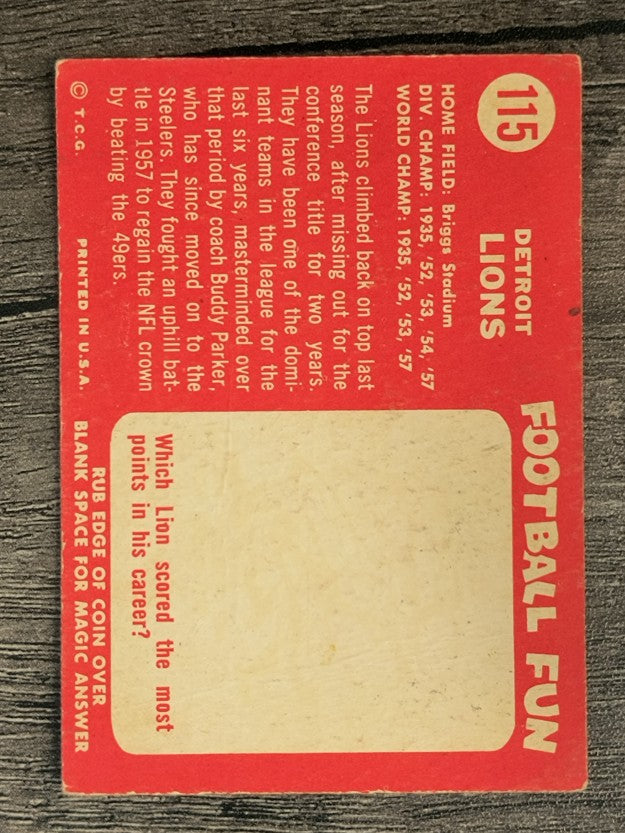 1958 Topps #115 Detroit Lions (VG)