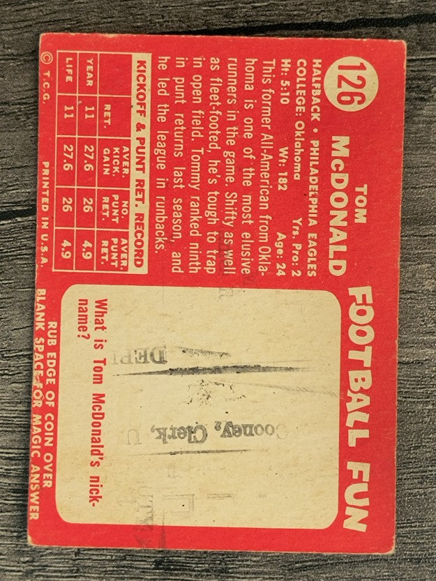 1958 Topps #126 Tommy McDonald (POOR)
