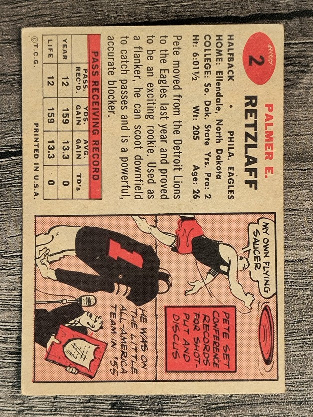 1957 Topps #2 Pete Retzlaff RC (VG)