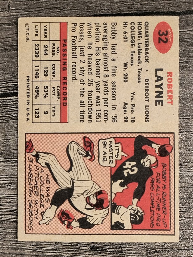 1957 Topps #32 Bobby Layne (EXMT)